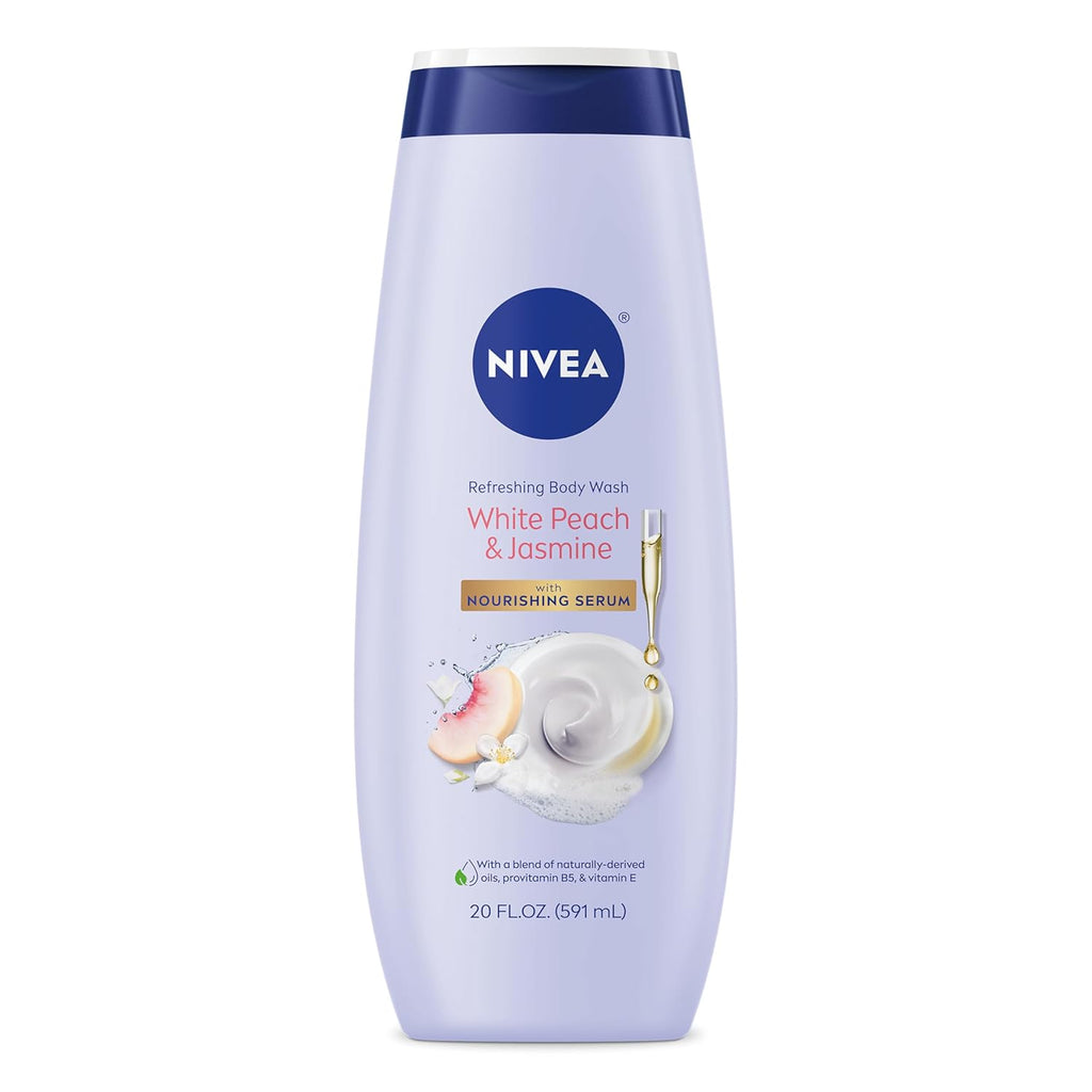 Refreshing White Peach & Jasmine Body Wash, enriched with nourishing essences.
