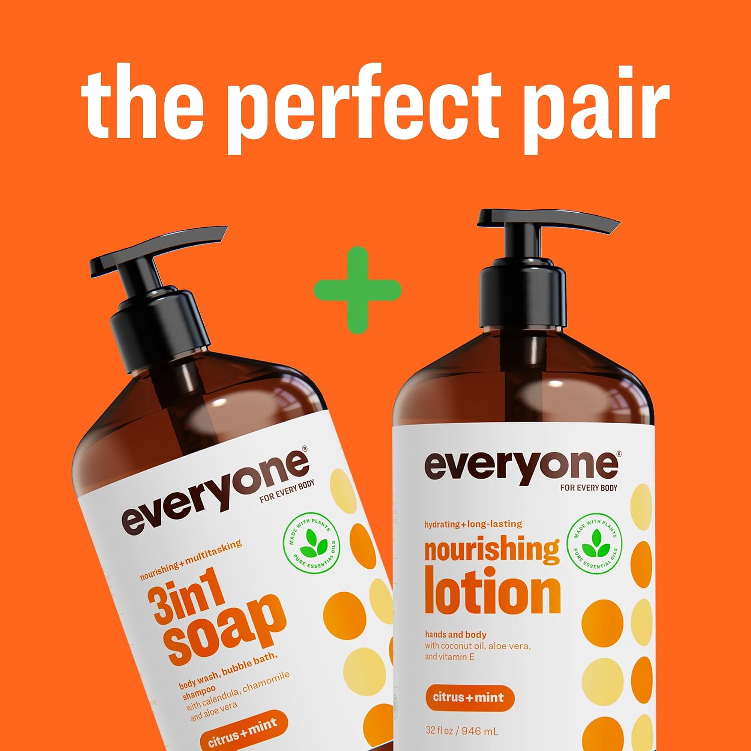 3-in-1 Body Wash (Body Wash, Bubble Bath, Shampoo), 32 oz (Pack of 2), Citrus Mint Scent, with Essential Oils, Unisex.