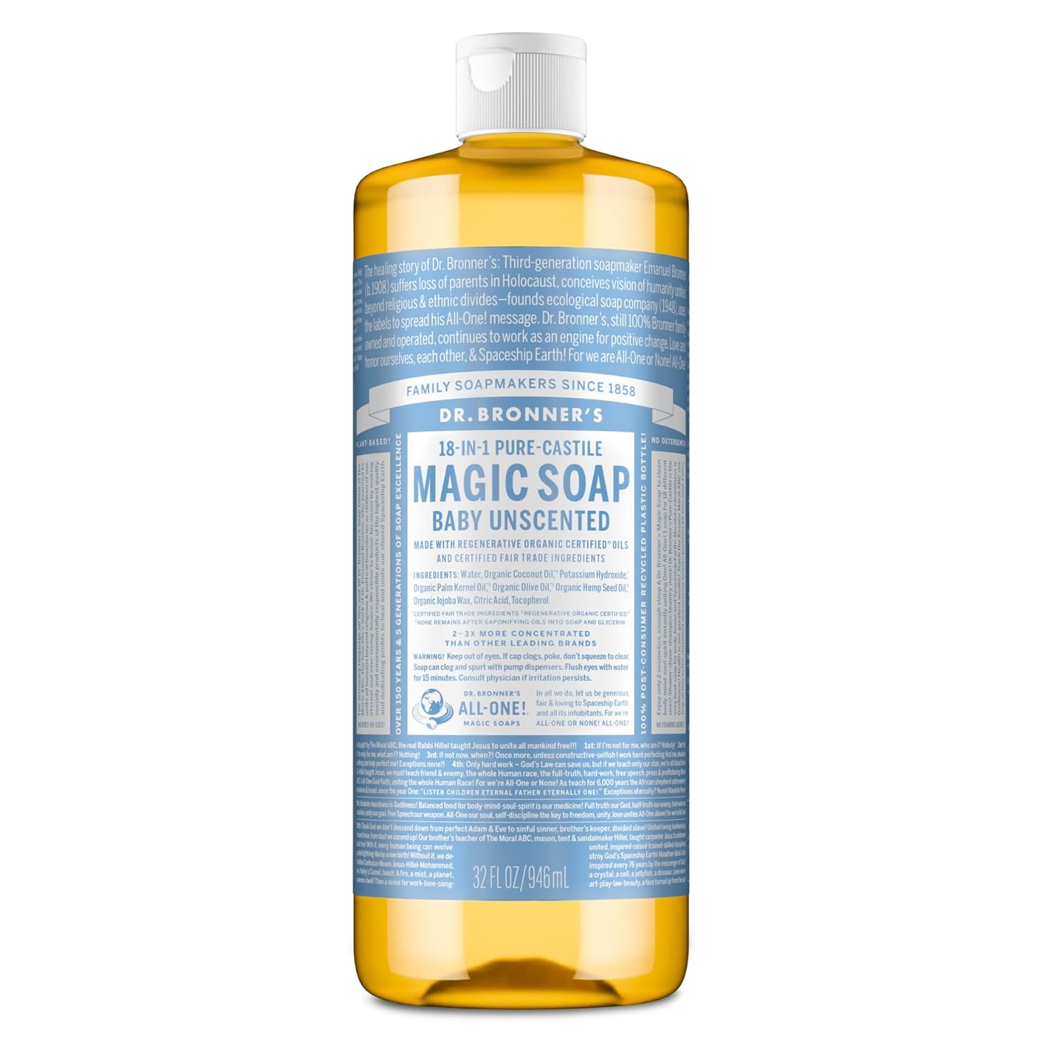 Pure Castile Magic Liquid Soap (Baby Unscented, 32 oz)