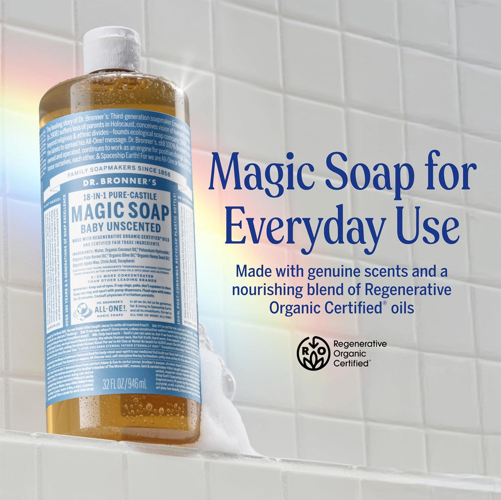 Pure Castile Magic Liquid Soap (Baby Unscented, 32 oz)