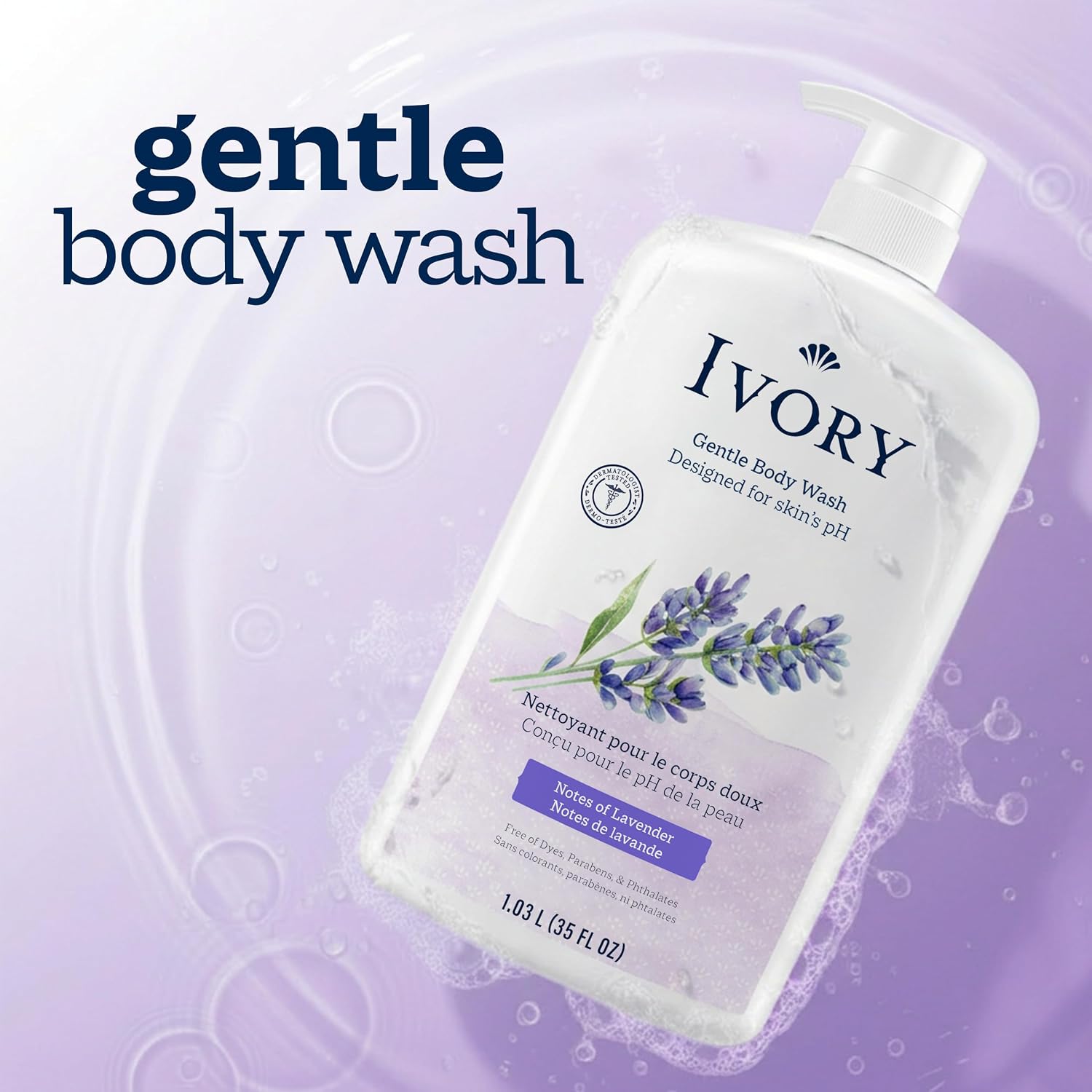Body wash. Gentle formula. Lavender scent. 35 oz.