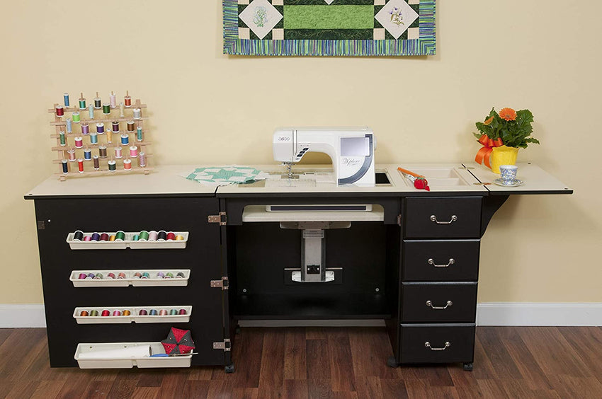 353 Norma Jean Sewing Cabinet for Sturdy Sewing. Cutting. Quilting. and Crafting with Storage and Airlift. Black Finish