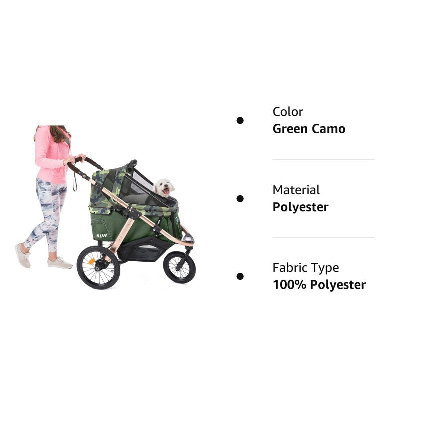 Jogging Sports Stroller with Comfort Rubber Wheels/Zipper-Less Entry/1-Hand Quick Fold/Aluminum Frame for Small/Medium Dogs. Cats and Pets (Green Camo)